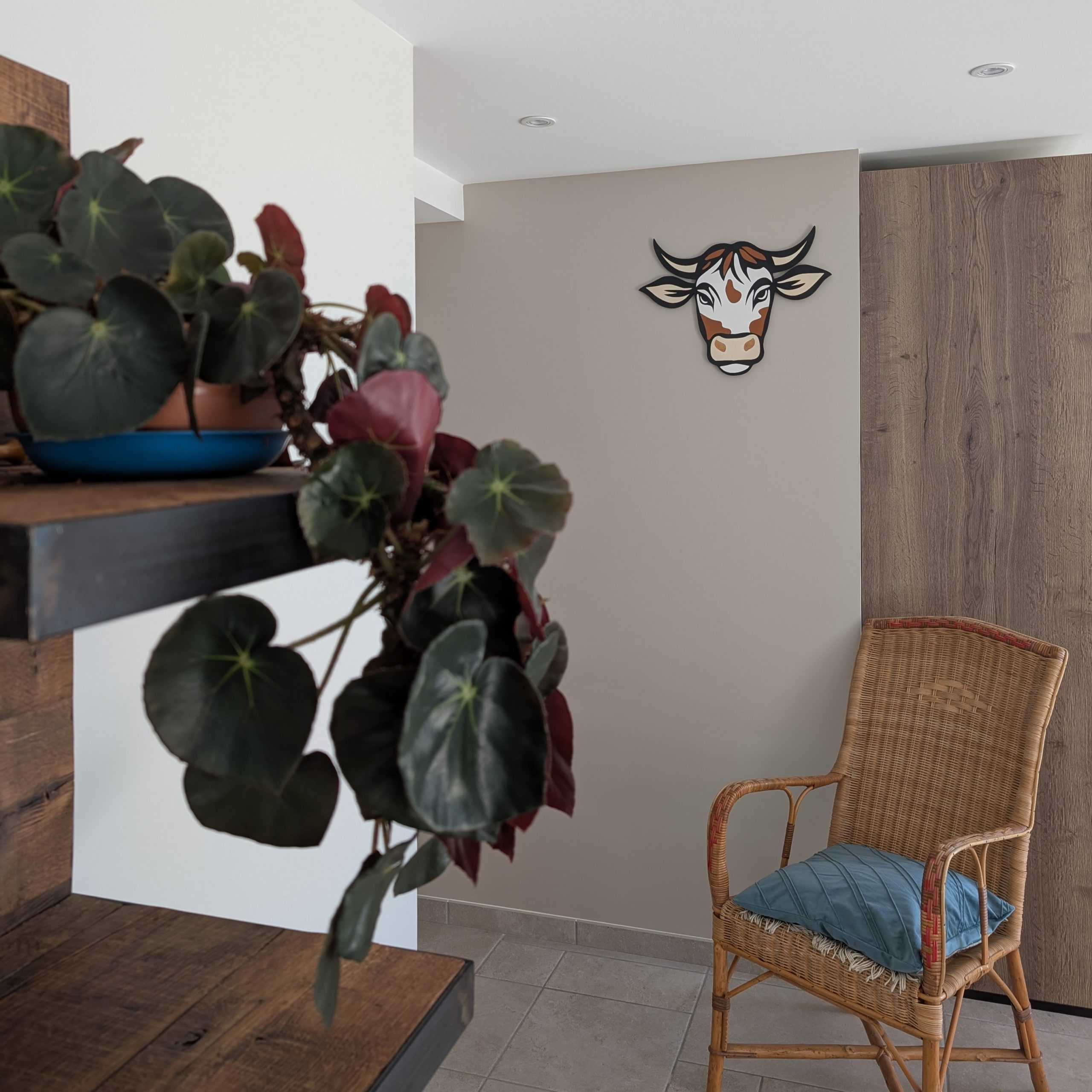 Tableau vache bois - illustration décoration murale