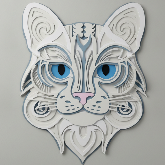 Illustration relief d’Ikena le chat, décoration murale bois dans un intérieur - personnalisation blanc