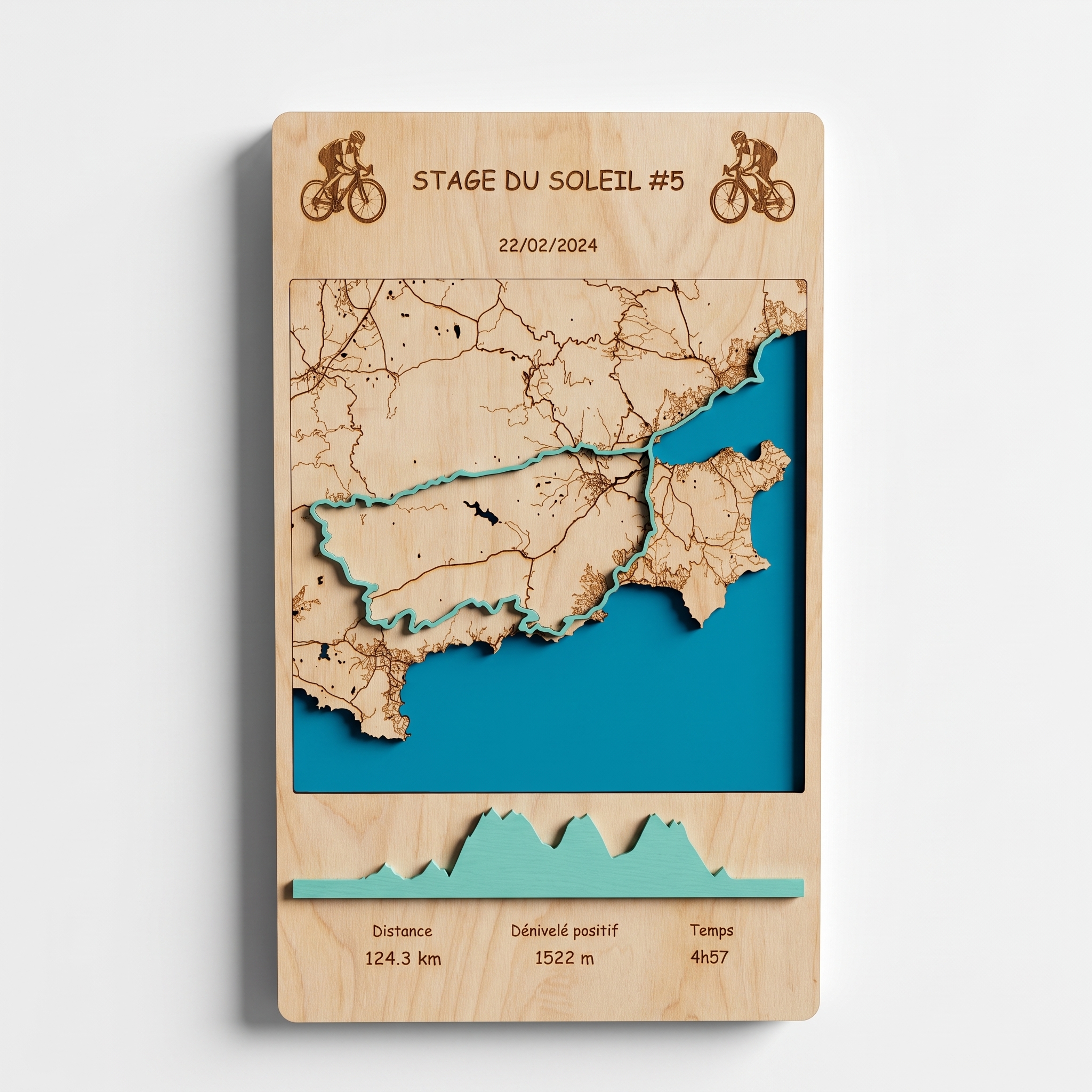 Carte parcours personnalisée bois, gravure laser sur mesure Youndesign