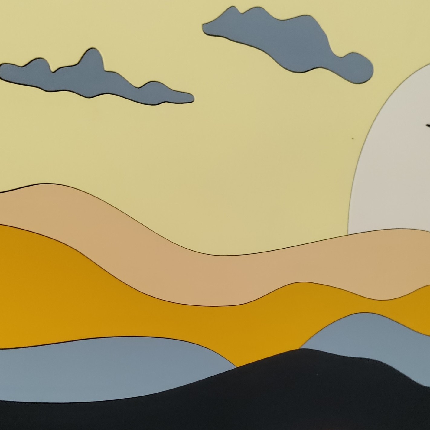 Zoom sur les couleurs du tableau coucher de soleil en bois
