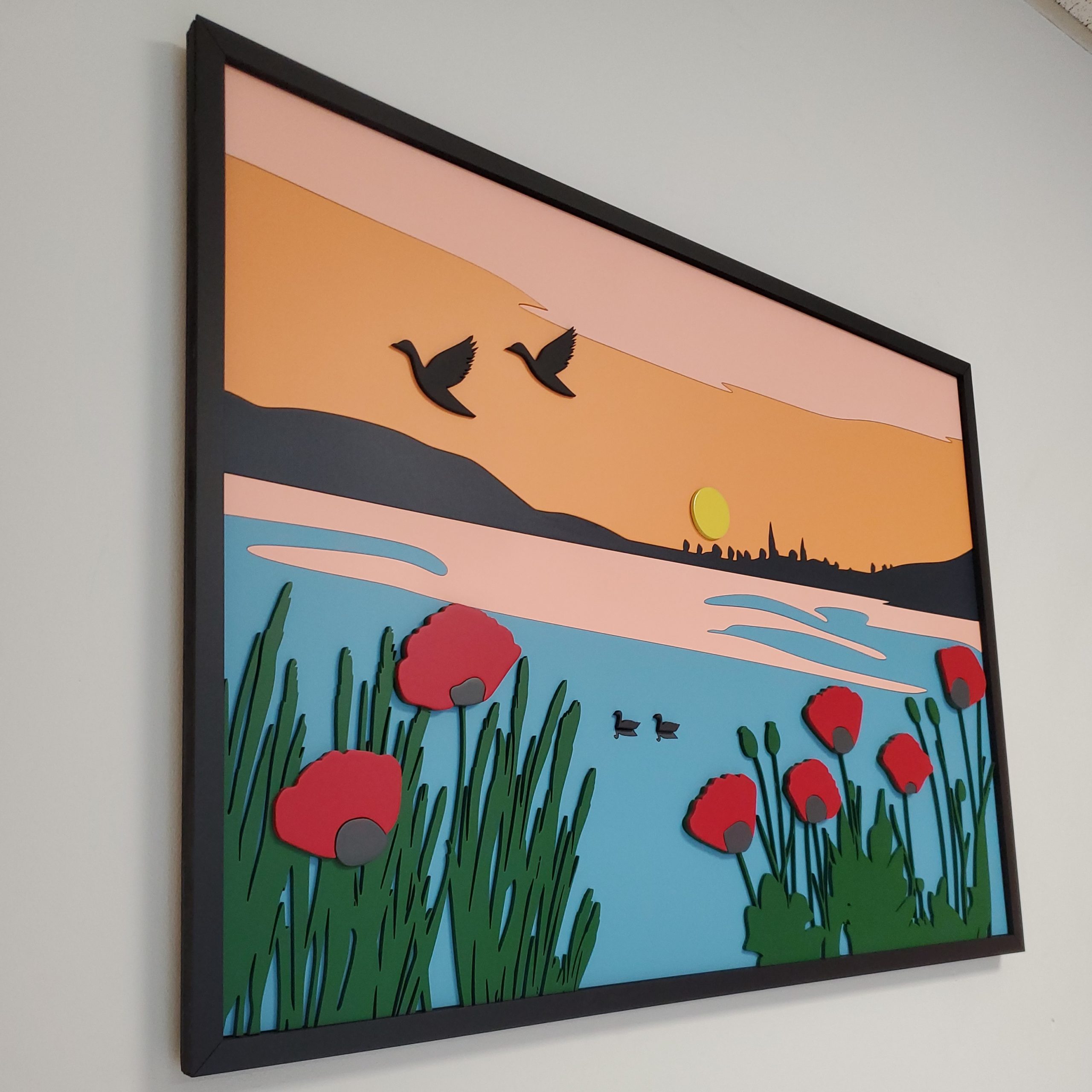 Paysage des Dombes en situation, tableau bois personnalisable côté gauche