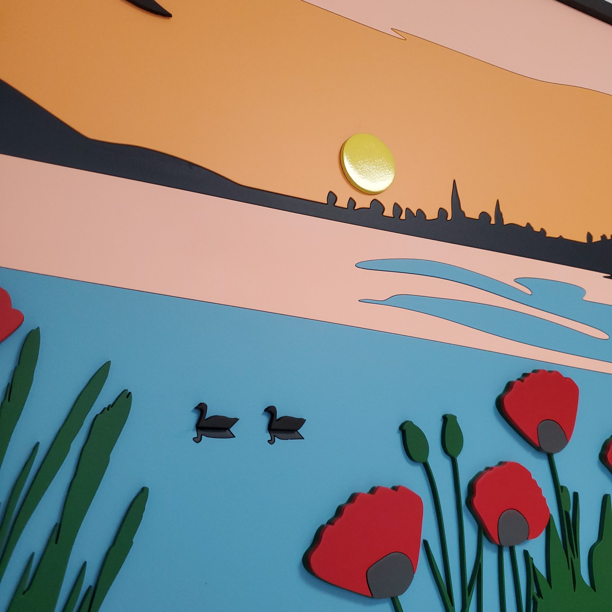 Paysage des Dombes en situation, tableau bois personnalisable, zoom