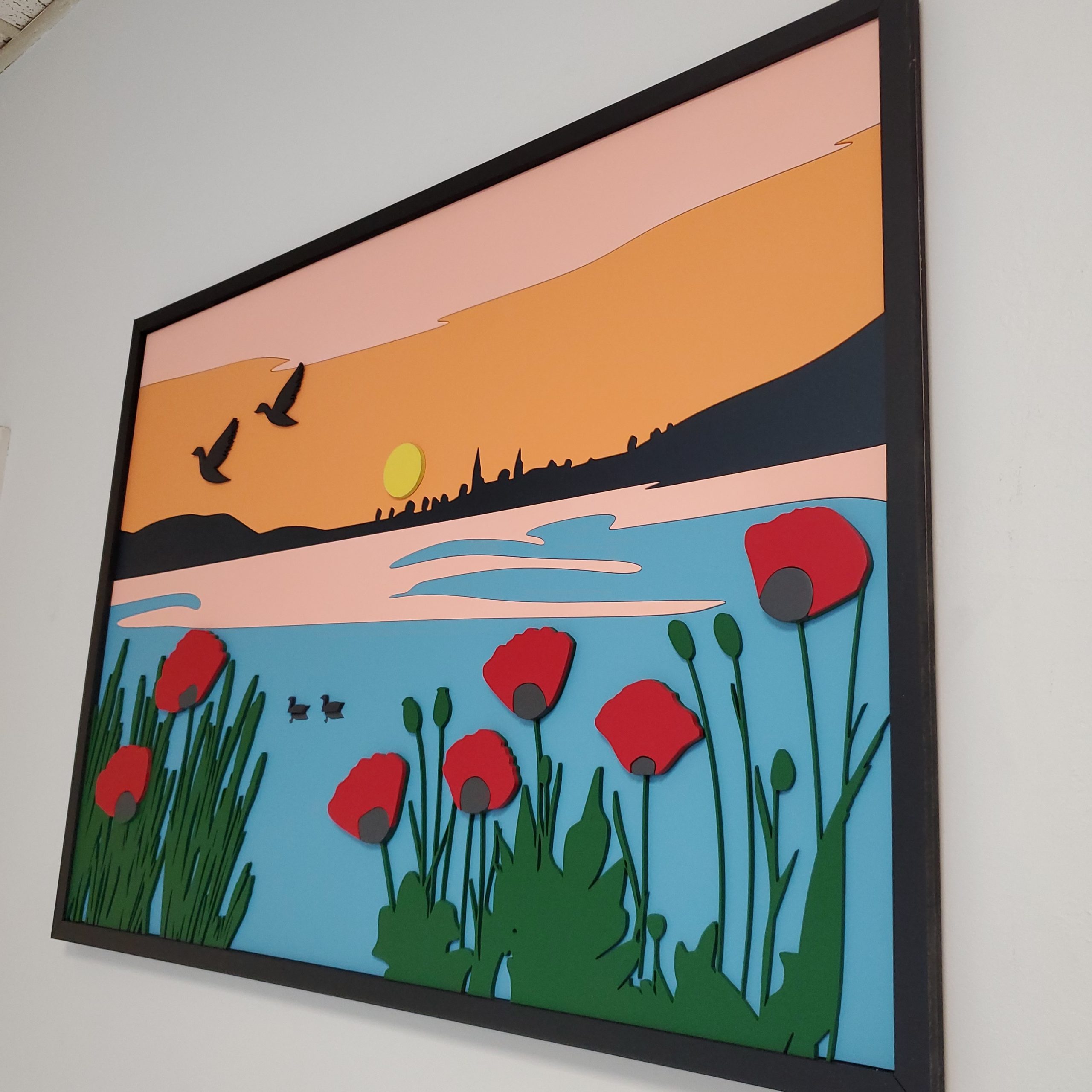 Paysage des Dombes en situation, tableau bois personnalisable de côté