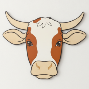 illustration de vache en bois, montbelliarde