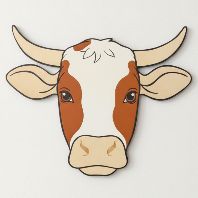 marguerite la vache montbéliarde, blanche et marron orange